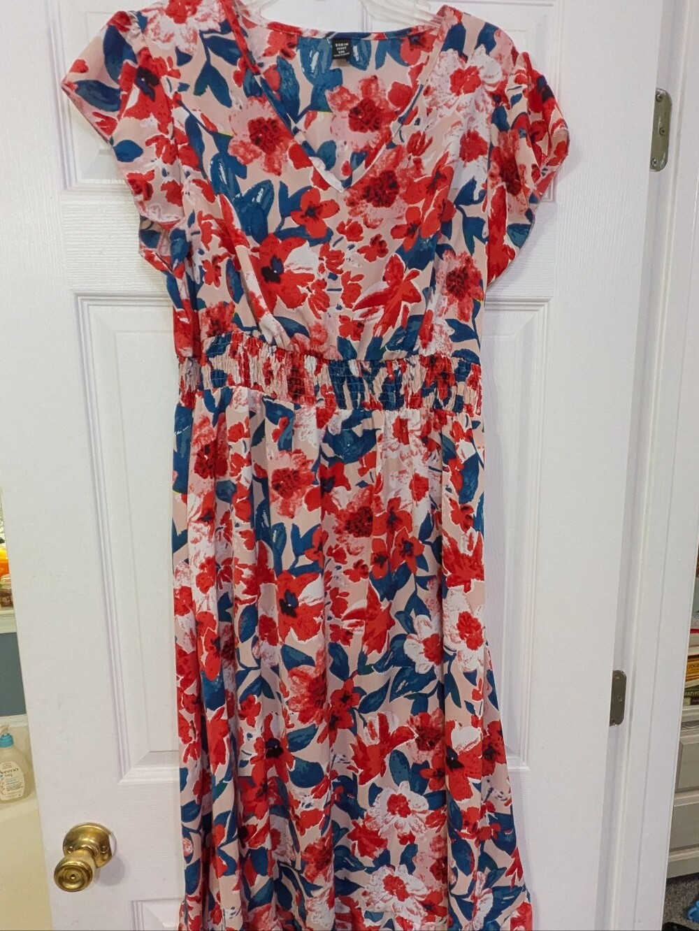 SHEIN Curve Maxi Dress with Red & Blue Floral Print